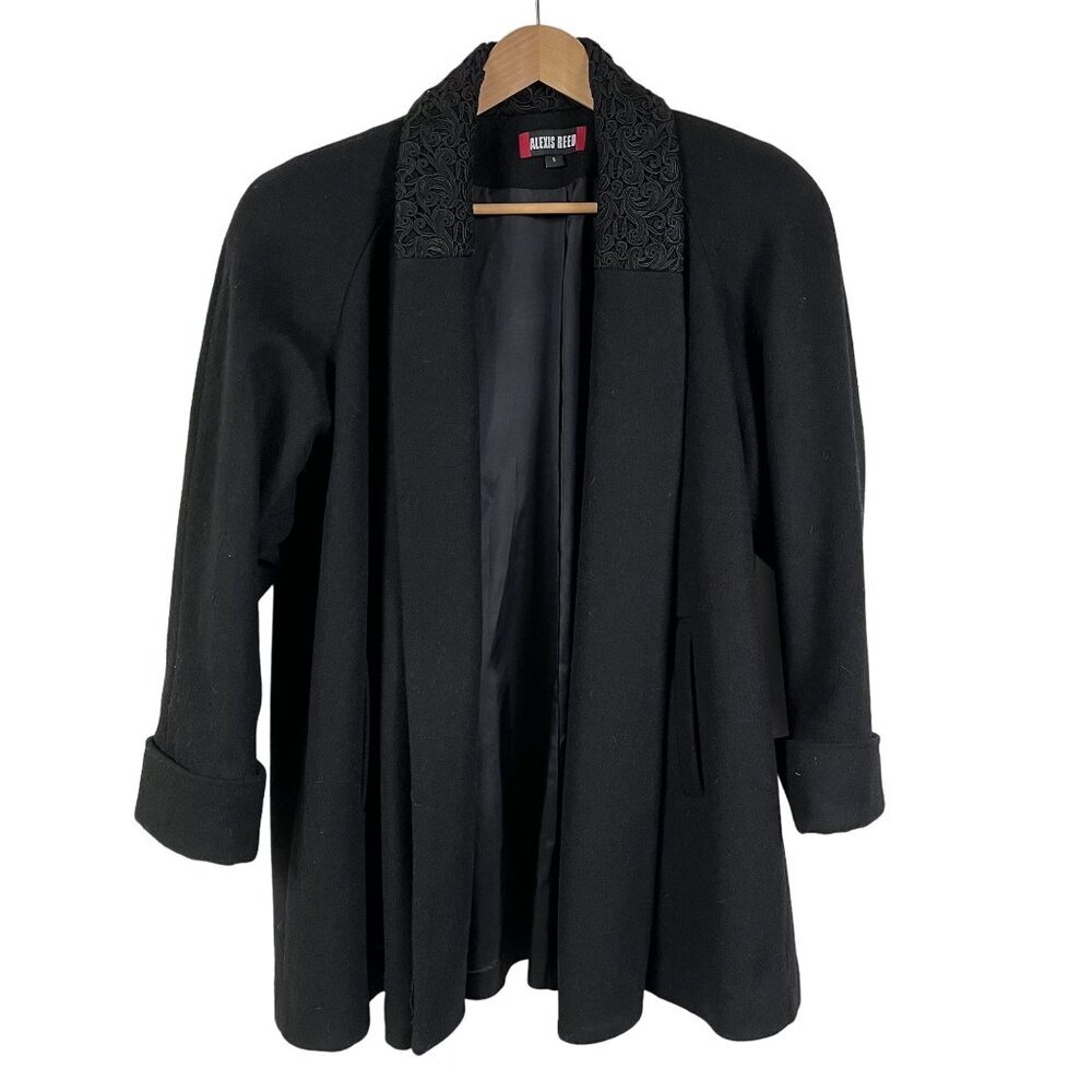 VTG Alexis Reed Overcoat Womens Small 80%‎ Wool w/ Lace Collar 80s